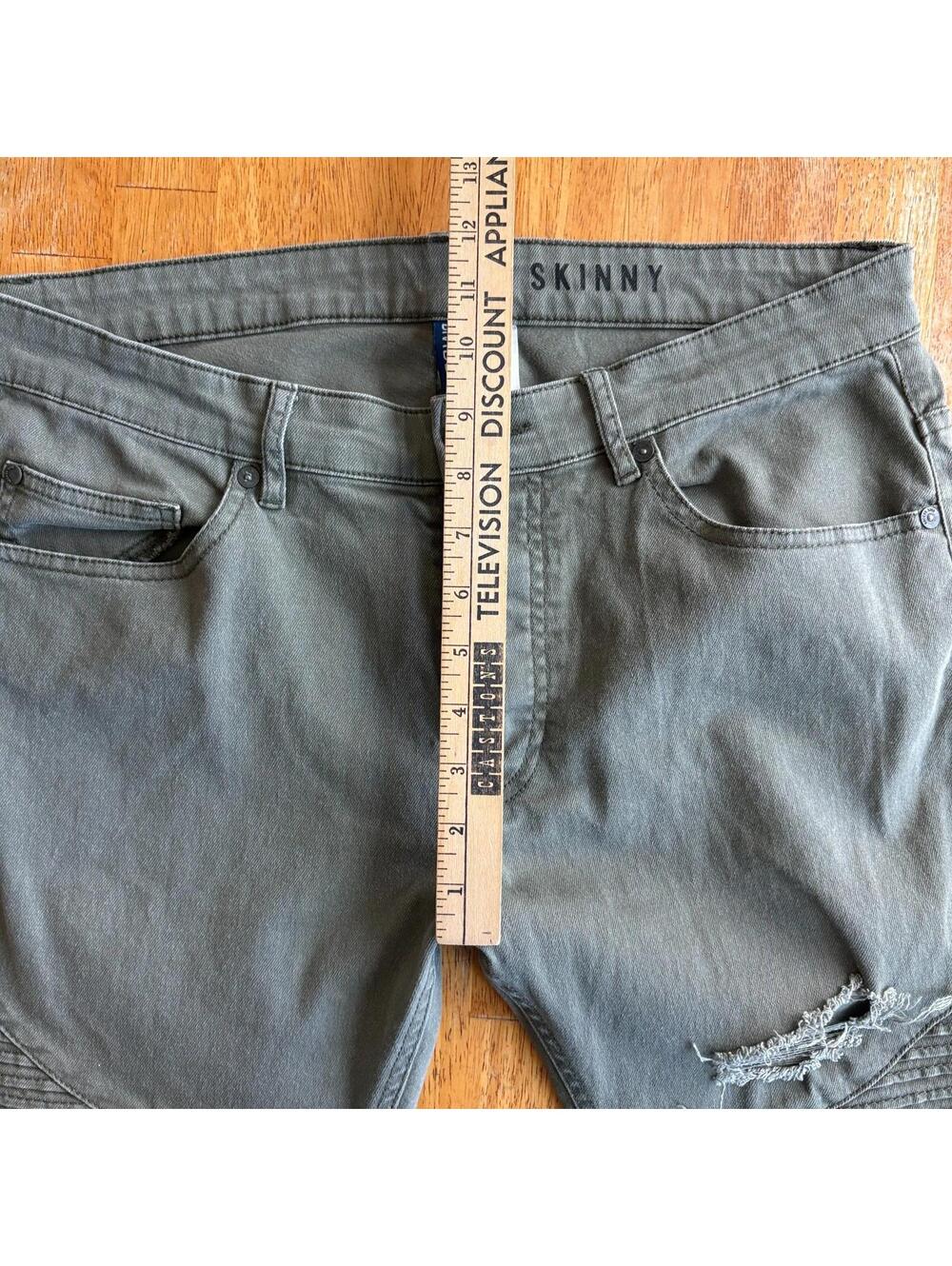 Skinny Moto Distressed Jeans H&M Tag 33 Fits Like 32X31 Olive Green Biker - Picture 6 of 8